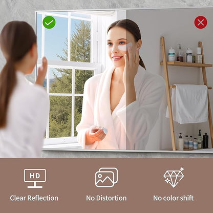 YIROMAN Bathroom Mirror 60"x36", Large Brushed Silver Bathroom Mirror for Over Sink with Aluminum Frame, Rectangular Vanity Mirror with Right Angle, Wall Mirror Hangs Horizontal or Vertical