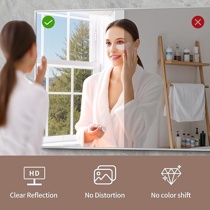 YIROMAN Bathroom Mirror 48"x48", Large Brushed Silver Bathroom Mirror for Over Sink with Aluminum Frame, Rectangular Vanity Mirror with Right Angle, Wall Mirror Hangs Horizontal or Vertical