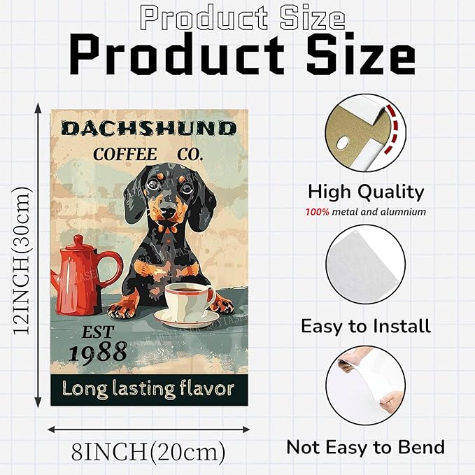 Metal Signs Dachshund Coffee Co Sign Vintage Signs Retro Aluminum Tin Sign for Garden Kitchen Office Home Bar Cafe Decor 8x12 Inch