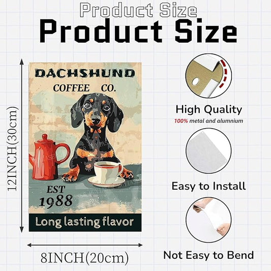 Metal Signs Dachshund Coffee Co Sign Vintage Signs Retro Aluminum Tin Sign for Garden Kitchen Office Home Bar Cafe Decor 8x12 Inch