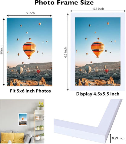 JCJMY 5x6 White Picture Frame Set of 6, Horizontal and Vertical Formats for Wall Hanging, 5 x 6 Wall Gallery Poster Photo Frames with Shatter Resistant Plexiglass, 6 Pack, White