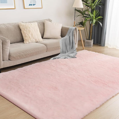 Puremy Fluffy Pink Area Rug, 4x6 Shag Rugs for Bedroom, Soft Plush Area Rugs for Living Room, Non-Slip Indoor Carpet for Nursery, Study Room, Playroom, Home Decor