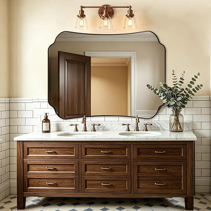 ANDY STAR Bronze Bathroom Mirror 30x40 Inches, Large Farmhouse Scalloped Wall Mirror with Vintage Charm, Stainless Steel Frame for Hallway, Lounge and Vanity Area