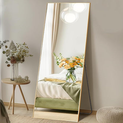 Sweetcrispy 64"x21" Full Length Mirror, Full Body Mirror with Aluminum Alloy Thin Frame, Leaning or Standing, Suitable for Bedroom, Livingroom, Cloakroom, Gold