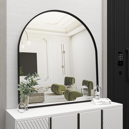 Wall Mounted Mirror, Arched Wall Mirror for Bathroom, 33.5"x29.5" Arch Bathroom Mirror with Metal Frame, Black Vanity Mirror Decor for Mantle, Bedroom, Entryway