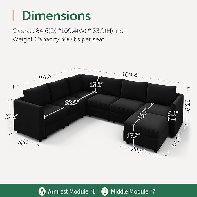 HONBAY Modular Sectional Sofa with Storage U Shape Sectional Sofa Velvet Sectional Couches for Living Room,Black