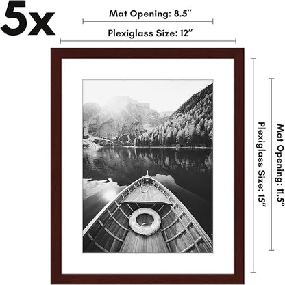Americanflat 12x15 Picture Frame with Polished Plexiglass - Set of 5 - Use as 9x12 Frame with Mat or Display 12x15 Photo Without Mat - Galleria Collection - Picture Frames for Wall Display - Mahogany