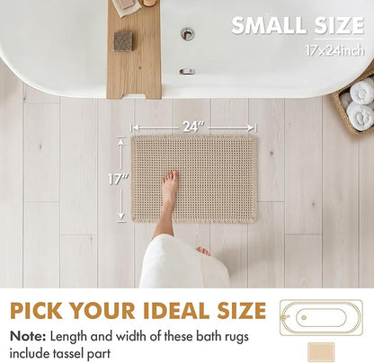 MIULEE Set of 2 Waffle Bathroom Rugs, Boho Bath Rugs Non Slip Washable, Super Absorbent Bath Mats, Ultra Soft Rubber Backed Shower Mats for Bathroom Floor, Tub and Shower, Pale Beige, 17x24 Inch