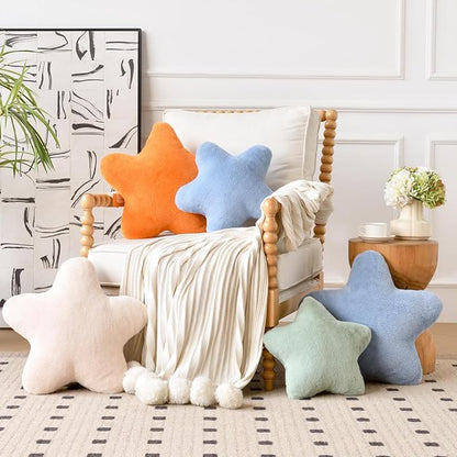 Star Pillow, Decorative Throw Pillows for Bed Couch, 15" Star Shaped Pillow Plush Floor Cushions Room Decor Pillow with Faux Rabbit Fur for Sofa Bedroom Living Room (Sage Green, 19.6" x 19.6")