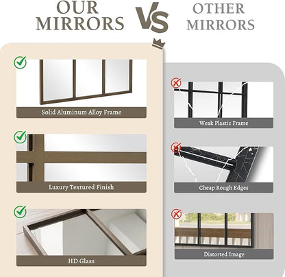 Anpark Windowpane Mirrors Full Length 65"x24" Wall Mounted Bronze Art Pane Mirror Farmhouse Decorative Floor Mirrors Leaning Hanging Wall Mirror for Bedroom Living Room Entrance