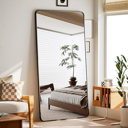BEAUTYPEAK Black Full Length Mirror, 71"x32" Rounded Corner Floor Mirror Standing Hanging or Leaning Against Wall, Suitable for Bedroom or Dressing Room