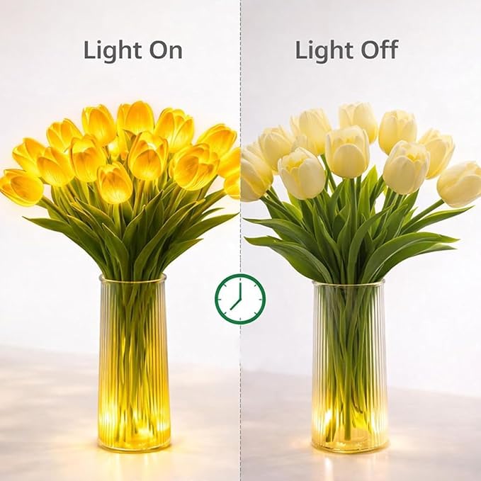 Radiant Romantic Tulip Light, 15-Piece Twinkling Tree Tulip LED Night Light, Flower-Shaped Ambient Night Lamp, Never-Fade Flower Ambient Lamp, PU Material, for Bedroom, White (Excluding Vase)
