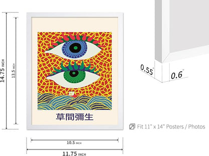 Poster Master Vintage Poster - Retro Pop Art Print - Gift for Artist, Friend - Two Eyes, Japanese, Dots, Modern, Abstract - Wall Decor for Living Room, Office, 11x14 White Framed