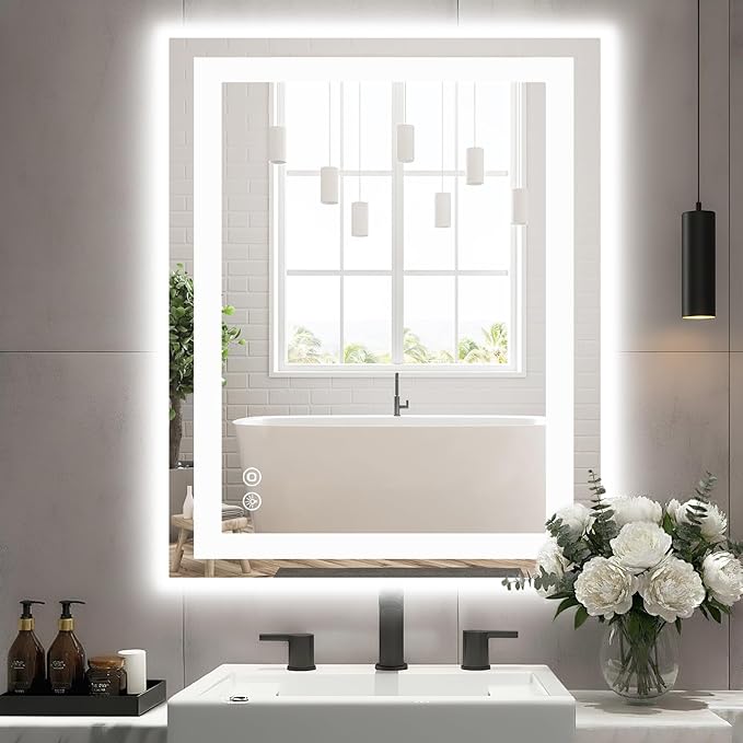 Sweetcrispy 32"x40" Smart Anti-Fog LED Bathroom Mirror with Lights and 3 Color Temperatures, Dimmable, Memory Function, Rectangle Modern Vanity Mirror