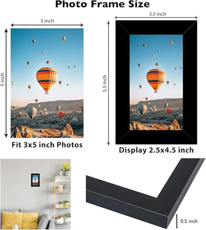 JCJMY 3x5 Picture Frame Set of 6 Black for Tabletop, 3 x 5 Photo Frame with Shatter Resistant Plexiglass, Sturdy 3 by 5 Poster Frame, 6 Pack, Black