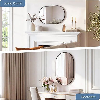 NEWBULIG 20" x 30" Oval Bathroom Mirror, Black Wall Mirror with Metal Frame, Tempered Glass, Morden Vanity Mirror for Over Sink, Entryway, Living Room, Bedroom, Horizontal or Vertical