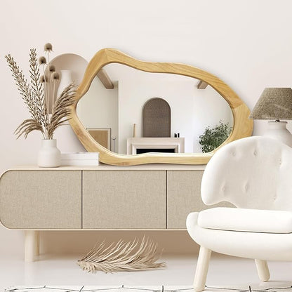 40"x24" Irregular Wall Mirror, Solid Asymmetrical Mirror, Wood Bathroom Mirrors Wall Mounted, Wall Mirrors Decorative for Living Room, Bedroom, Bathroom, Hallway, Entryway