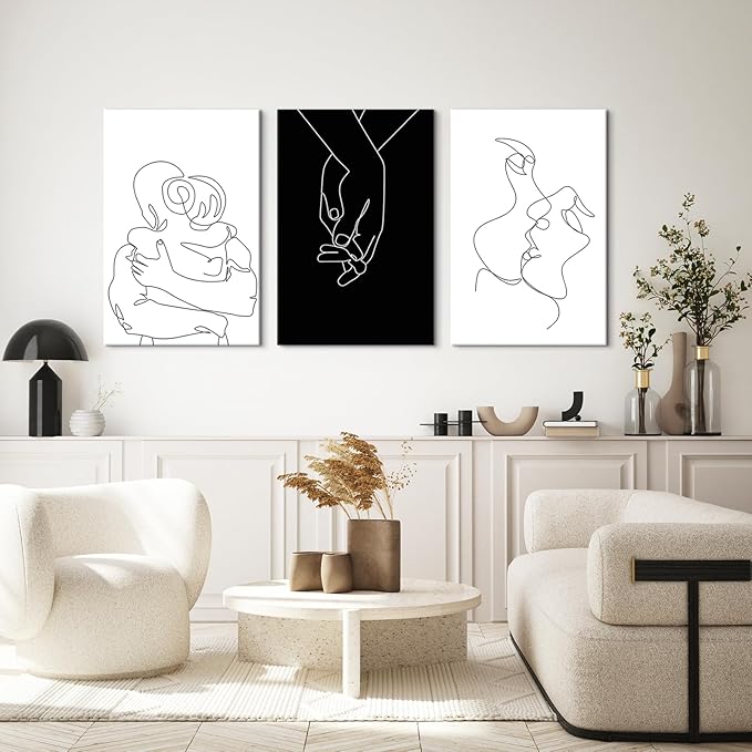 Minimalist Black and White Canvas Wall Art Love Painting for Couples Bedroom Line Drawing Art Poster Prints Framed Artwork Pictures Bathroom Living Room Wall Decor Ready to Hang