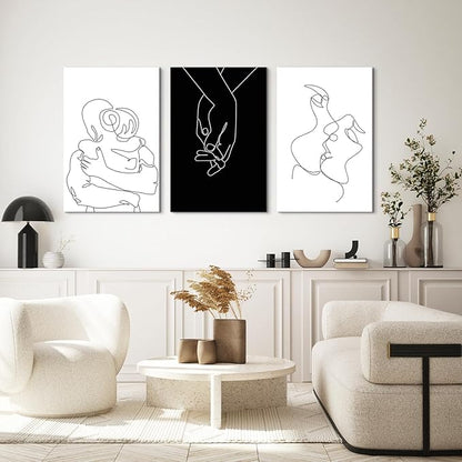 Couples Wall Decor Black and White Canvas Wall Art Minimalist Line Drawing Art Poster Prints Romantic Couple Love Painting Pictures for Bedroom Bathroom Living Room Office Decor 24"x32"
