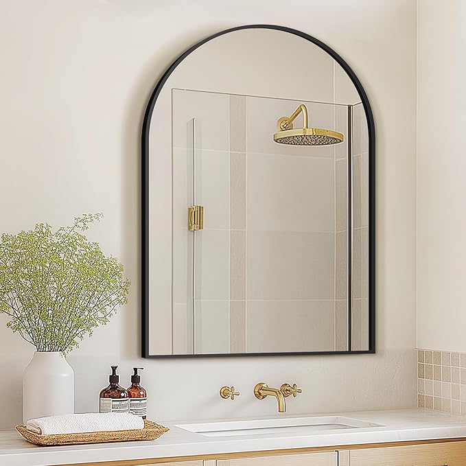 Arched Bathroom Mirror for Wall, 40" x 28" Black Metal Frame Vanity Mirror, HD Glass Over Sink for Bathroom, Entryway, Bedroom