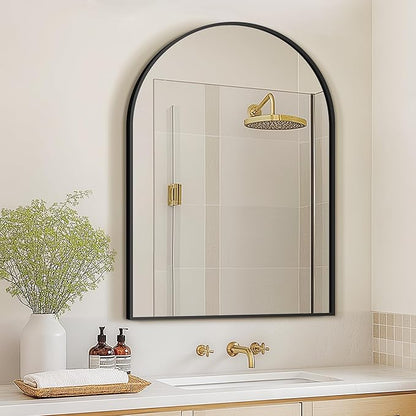 Arched Bathroom Mirror for Wall, 40" x 28" Black Metal Frame Vanity Mirror, HD Glass Over Sink for Bathroom, Entryway, Bedroom