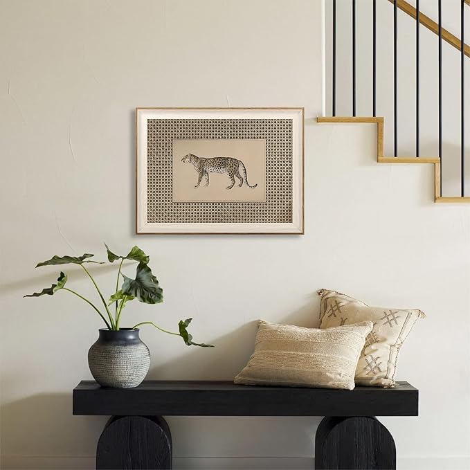 ASTRDECOR Vintage Leopard Framed Canvas Wall Art, Cheetah Safari Wildlife Painting for Living Room, Bedroom, Neutral Farmhouse Decor 12"x16"