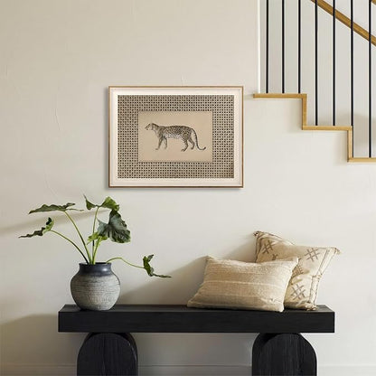 ASTRDECOR Vintage Leopard Framed Canvas Wall Art, Cheetah Safari Wildlife Painting for Living Room, Bedroom, Neutral Farmhouse Decor 12"x16"