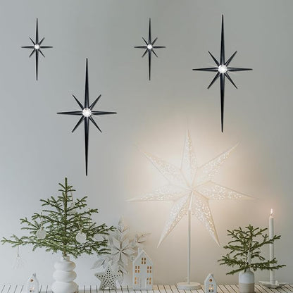 sxnzequnze 4 Pcs. Star Wall Art for Home Decor Living Room Bedroom Office Metal 3D,Bling,with Hanging Hook Starburst Midcentury Sculpture Retro Gallery Accent Celestial -Gold 16.5In/9.4In
