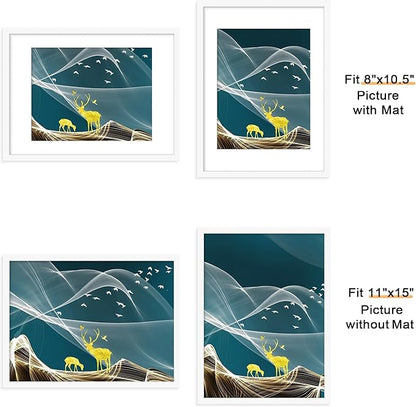 Picrit 11x15 Picture Frame Set of 12, Display 8.5x11 with Mat or 11x15 without Mat, Photo Frames for Wall Mounting Display, White