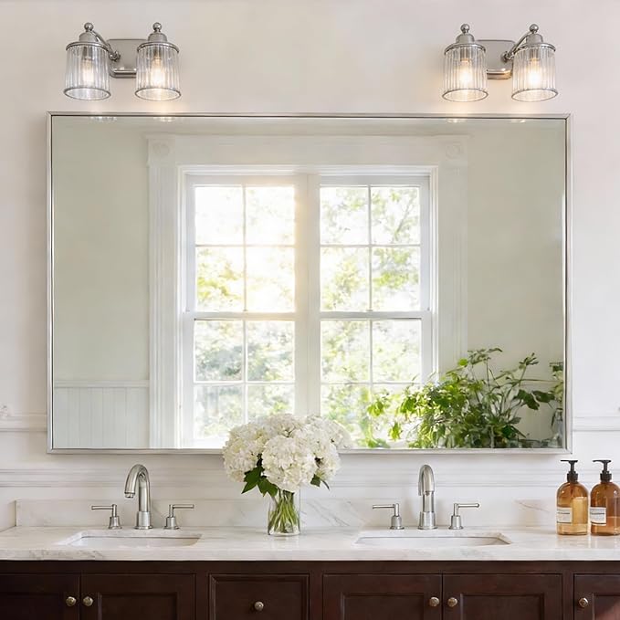 COFENY 36x55 inch Bathroom Mirror, Silver Rectangle Mirror with Thin Metal Frame, Large Rectangular Wall Mirrors for Bathroom, Living Room, Big Mirror Hang Horizontal/Vertical
