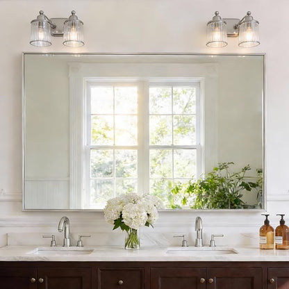 COFENY 36x55 inch Bathroom Mirror, Silver Rectangle Mirror with Thin Metal Frame, Large Rectangular Wall Mirrors for Bathroom, Living Room, Big Mirror Hang Horizontal/Vertical