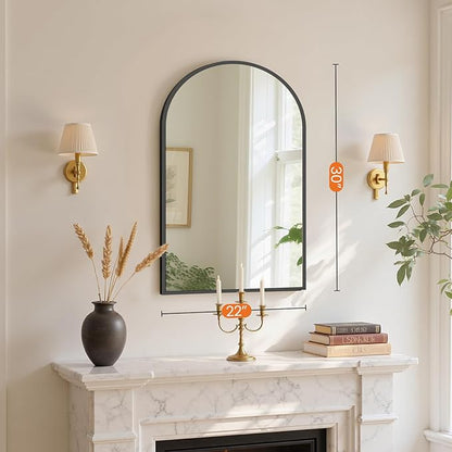 Sweetcrispy 20"x31" Arched Black Bathroom Mirrors for Wall, Bathroom Mirrors for Over Sink, Modern Wall Mirrors Arch Decorative for Bathroom, Entryway, Bedroom, Vanity