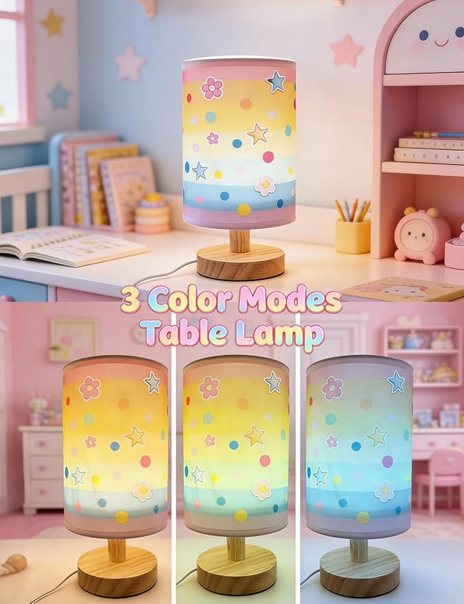 Girls Lamp,Lamp for Girls Bedroom 3-Color Small Linen Desk Lamp, 10 x 5.12 Inch with Integrated LED, for Boys & Girls Bedroom,Room Lighting Table Lamps Home Decoration(Colorful)