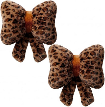 2 Pack Leopard Print Bow Throw Pillow Small Cheetah Print Love Pillows 13 x 10 Inch Faux Rabbit Fur Pillows Leopard Throw Bow Pillow for Valentine's Day, Wedding, Vintage Room Decorative