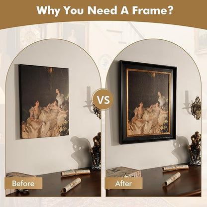 Plein Air Frame for 8x10 Canvas Paintings, No Front & Back,1.7" Wide Vintage Picture Frames For Abstract Wall Art Prints Portrait Landscape, Home Office Gallery Decor (Black Gold)