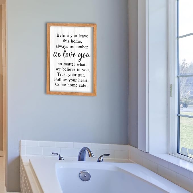AuraPeak Before You Leave This Home Sign for We Love You Inspirational Quotes Laundry Room Living Room Wall Decor Family Entryway kitchen Wall Hanging Art (16"×10" Wood)