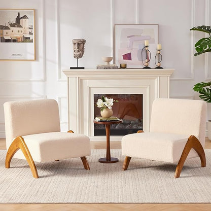 Oversized Accent Chair, upholstered armless mid Century Modern Living Room Chair with Wooden Legs for Bedroom/Office/Cafe, Sherpa Beige