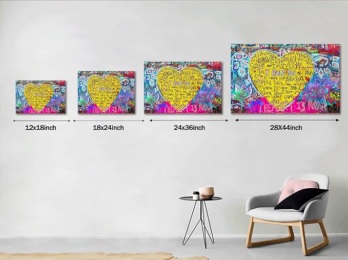 Large Size Banksy Street Decor Poster Canvas Graffiti Wall Art I Loved You Yellow Love Heart Wall Art Canvas Prints and Painting Home Wall Decor Office Framed Graffiti Art Easy to Hang -44" WX28 H