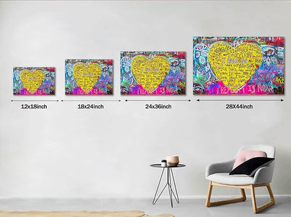 Large Size Banksy Street Decor Poster Canvas Graffiti Wall Art I Loved You Yellow Love Heart Wall Art Canvas Prints and Painting Home Wall Decor Office Framed Graffiti Art Easy to Hang -44" WX28 H