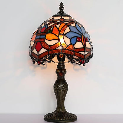 Tiffany Style Lamp Stained Glass Table Lamp 8 x 14.5 Mini Accent Light Yellow Phoenix Tail Design Small Decorative Bedside Reading Memory Lamp