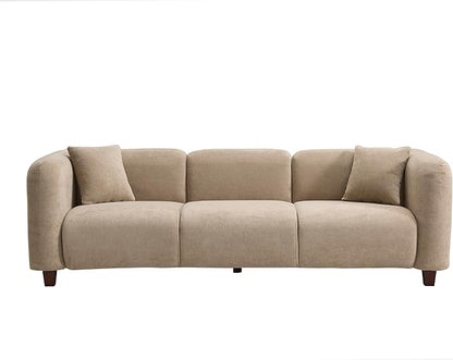 Merax 87" Chenille Upholstered Sofa Couch 3 Seater with 2 Pillows, Modern Living Room Sofa with Solid Wood Legs, Camel