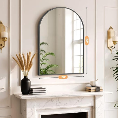 Bathroom Mirror for Wall, 30x20 Inch Arched Mirror, Matte Black Metal Framed Bathroom Vanity Mirror for Restroom Farmhouse, Anti-Rust, Tempered Glass, Hanging or Leaning