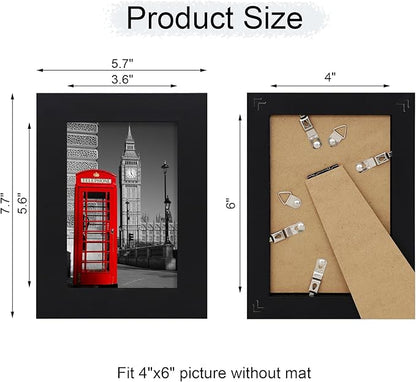 iRahmen 4x6 Picture Frame Set of 2 with HD Glass, Black Wood Photo Frames Display 3.5x5 Picture with Mat or 4 x 6 Without Mat for Horizontal or Vertical Tabletop and Wall Mounting