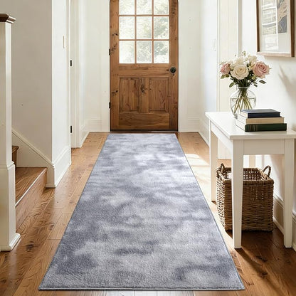 FinRèc 2x6 Washable Runner Rugs for Kitchen Hallway Bedroom, Low Pile Thin Ultra Soft Shag Rug, Non-Slip Carpet Indoor for Home Decor (Tie-dye Grey)