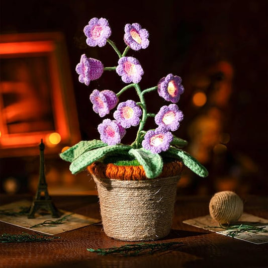 Lily of The Valley Lamp, Purple Crochet Artificial Flowers with Night Lights, Cordless Table Lamp -Birthday Gifts for Women,Cozy Home Decor Mothers Day Gifts