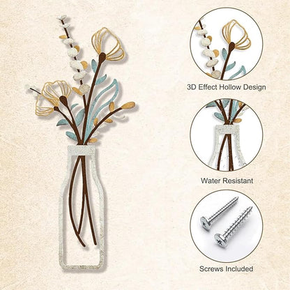 Azure Cantara 3 Pcs Metal Flowers Wall Decor Rustic Farmhouse Decor Beige Minimalist Wall Art Flower Decors for New Home Bathroom Kitchen Living Room Bedroom Housewarming Gifts