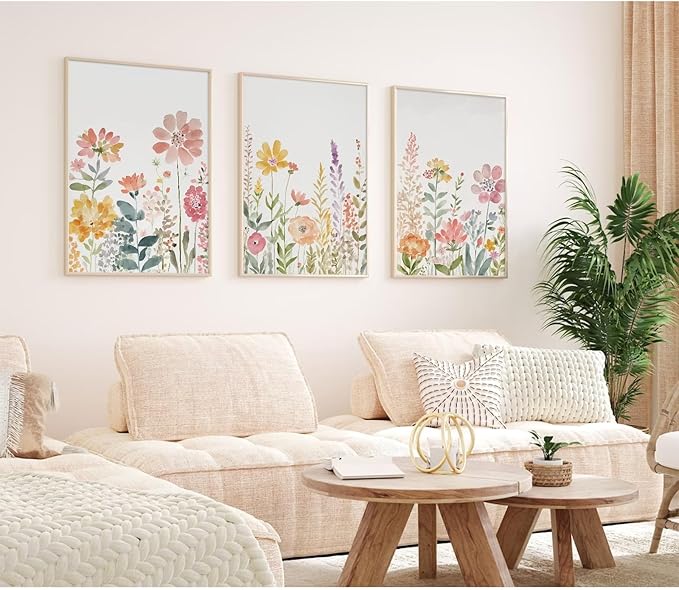 Watercolor Wildflower Wall Art Decor Colorful Flower Pictures Canvas Floral Botanical Wall Art Vintage Prints Poster Floral Painting Artwork for Living Room Bedroom 24x36 Inch Unframed Set of 3