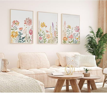 Watercolor Wildflower Wall Art Decor Colorful Flower Pictures Canvas Floral Botanical Wall Art Vintage Prints Poster Floral Painting Artwork for Living Room Bedroom 24x36 Inch Unframed Set of 3