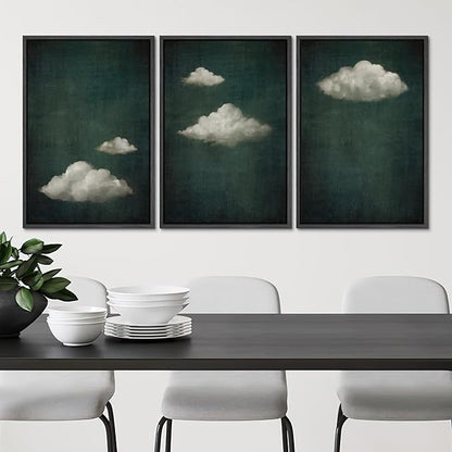 SIGNLEADER Framed Canvas Print Wall Art Set Vintage Cloudscape Dreamy Green Sky and Clouds Illustrations Boho Decorative for Living Room, Bedroom, Office - 16"x24"x3 Black