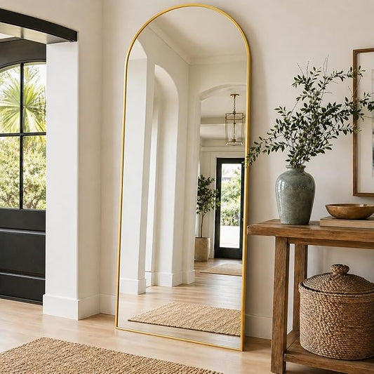 Full Length Mirror, 71"x27" Arched Floor Mirror Freestanding, Floor Standing Full Body Mirror with Stand for Bedroom, Hanging Mounted for Living Room Cloakroom, Gold